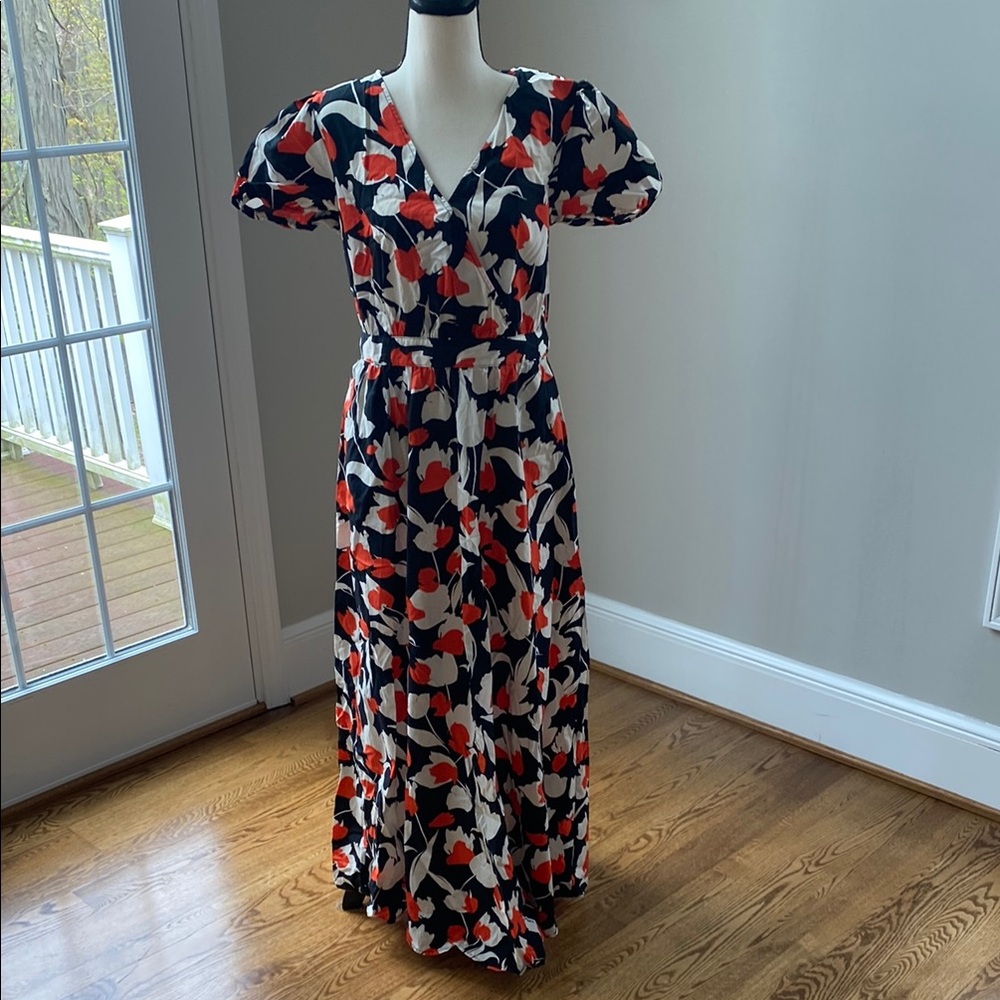Maxi short sleeve wrap style womens size medium dress flowered picnic party - Picture 2 of 12